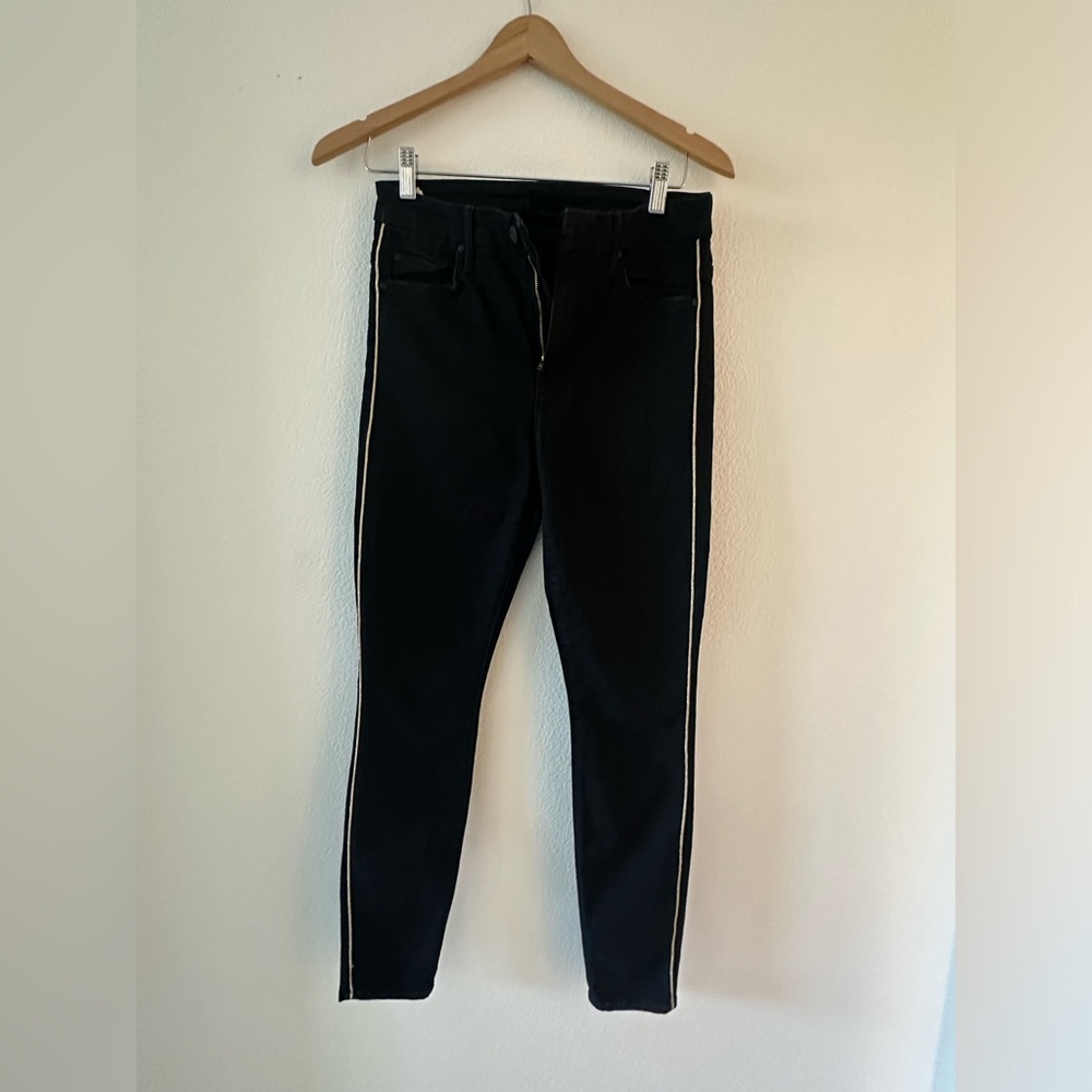 Mother Jeans, high waisted, black looker with gold piping on sides SZ 28